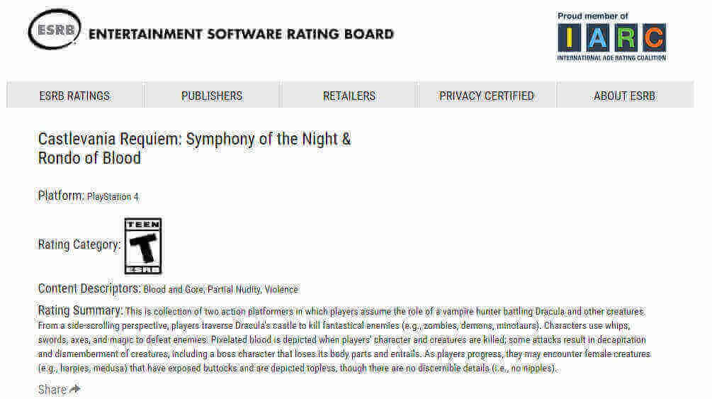 esrb castlevania