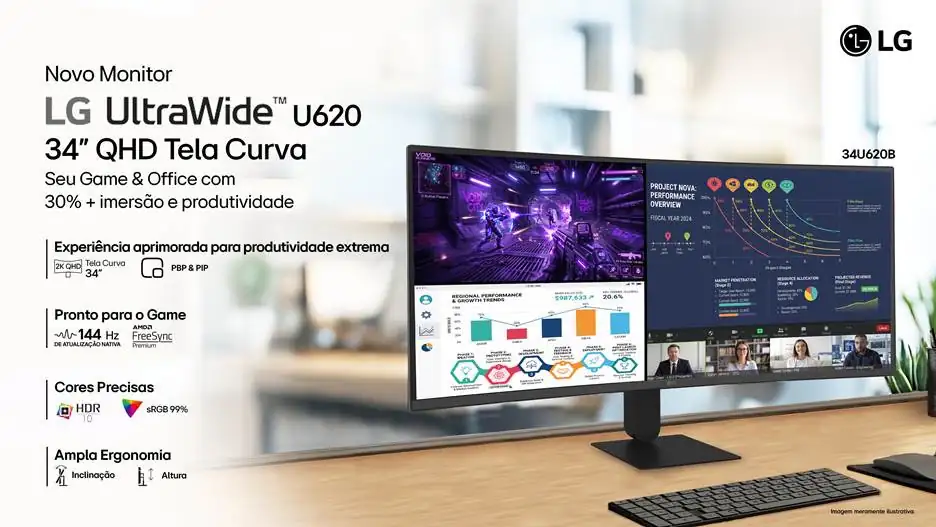 LG lança monitor curvo de 34 polegadas com recurso raro para produtividade