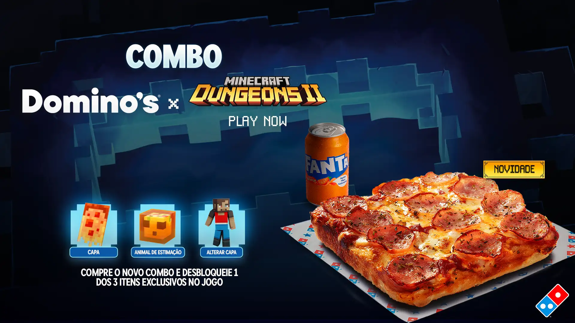 Minecraft Dungeons II ganha itens exclusivos em parceria com a Domino’s